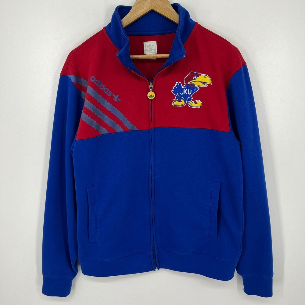 Adidas Mens Kansas Jayhawks‎ KU Track Jacket Blue Red Colorblock Vtg